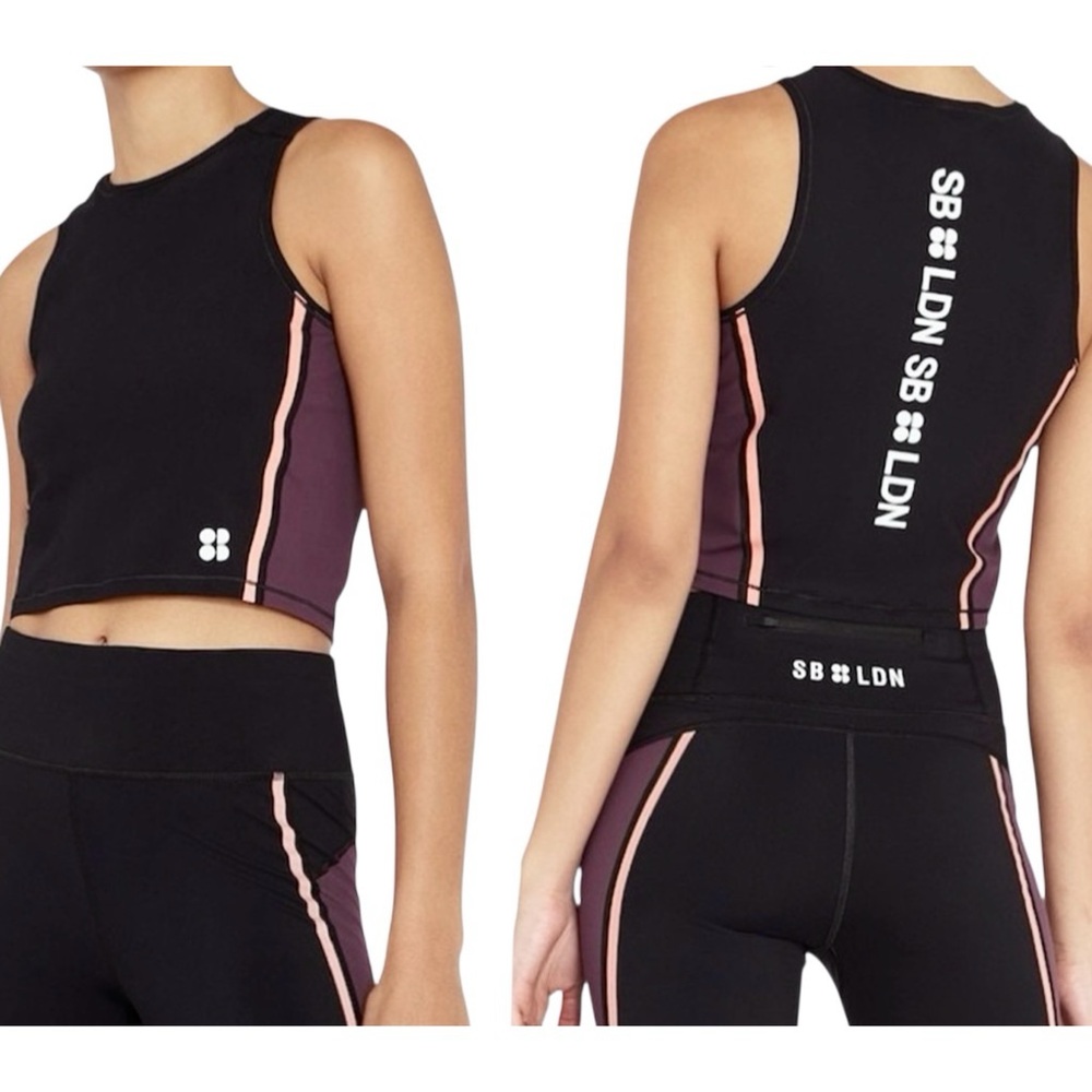 Sweaty Betty Homestraight Run Signature Athletic Stretch Crop Top Size Small